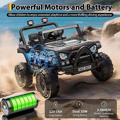 12V Kids Ride On Car with Parent Remote, Spring Suspension, tooth Music, LED Lights