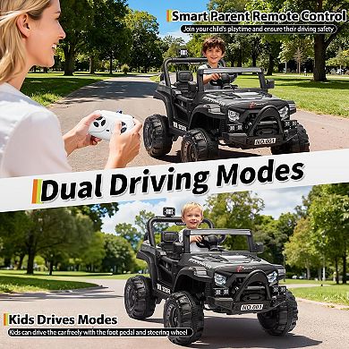 12V Kids Ride On Car with Parent Remote, Spring Suspension, tooth Music, LED Lights