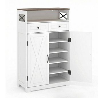 Farmhouse Shoe Storage Cabinet with Doors and Drawers Narrow Entryway Shoe Organizer with Shelves