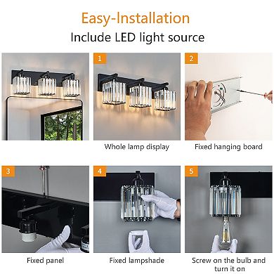 Modern Crystal Vanity Light, Sleek Metal Wall Sconce for Bathroom, Bedroom Vanity Mirror