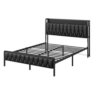 Metal Platform Bed Frame with Charging Station & Storage, All-Metal Noise-Free Base
