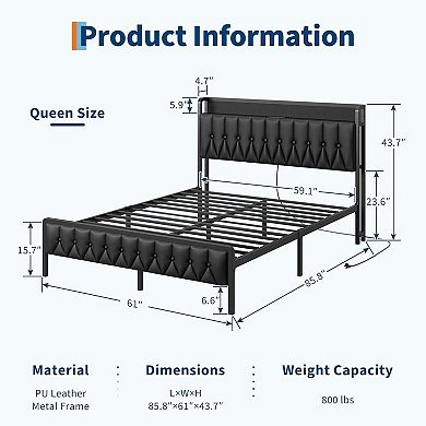 Metal Platform Bed Frame with Charging Station & Storage, All-Metal Noise-Free Base