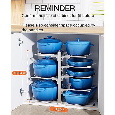 Adjustable 8-Tier Pot and Pan Organizer for Cabinet, Holds 120lbs, Sturdy Iron Design