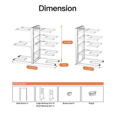 Adjustable 8-Tier Pot and Pan Organizer for Cabinet, Holds 120lbs, Sturdy Iron Design
