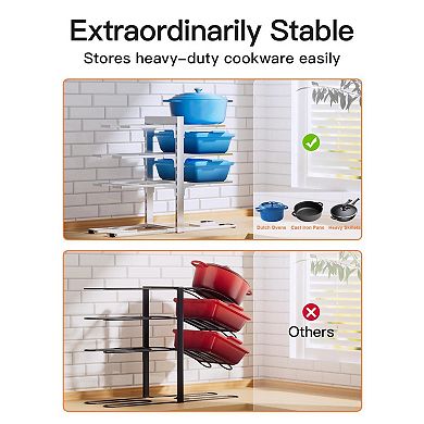 Adjustable 8-Tier Pot and Pan Organizer for Cabinet, Holds 120lbs, Sturdy Iron Design