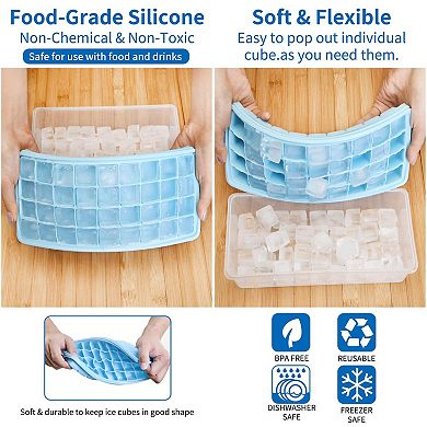 Silicone Ice Cube Tray Leak-Proof Lid 36 cubes