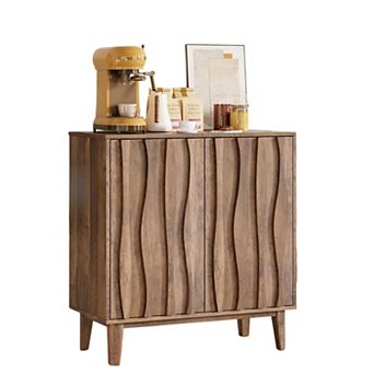 31.5" Fluted Buffet Cabinet, 3D Ripple Doors & Adjustable Shelf for Small Kitchen & Living Room