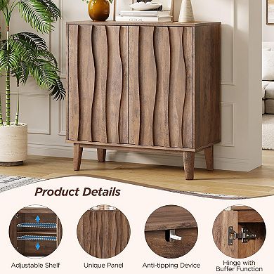 31.5" Fluted Buffet Cabinet, 3D Ripple Doors & Adjustable Shelf for Small Kitchen & Living Room