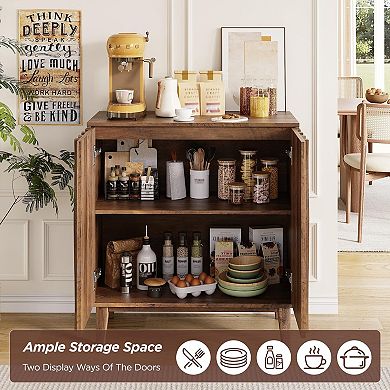 31.5" Fluted Buffet Cabinet, 3D Ripple Doors & Adjustable Shelf for Small Kitchen & Living Room