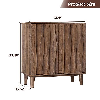 31.5" Fluted Buffet Cabinet, 3D Ripple Doors & Adjustable Shelf for Small Kitchen & Living Room