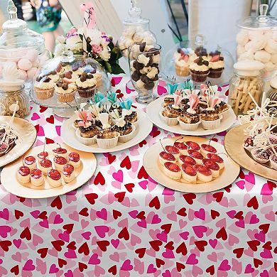 Valentine's Love 3-Pack Tablecloths: Waterproof & Disposable Plastic Covers, 54x108, Romantic Heart