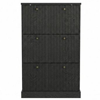 Fluted Shoe Cabinet with 3 Flip Drawers Slim Entryway Shoe Storage Organizer with Adjustable Shelves
