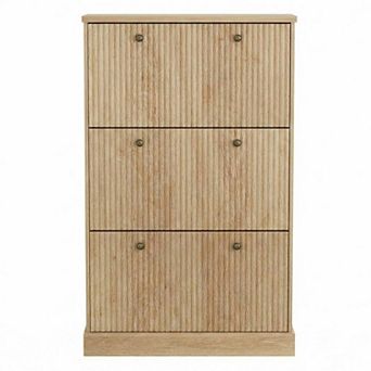 Fluted Shoe Cabinet with 3 Flip Drawers Slim Entryway Shoe Storage Organizer with Adjustable Shelves