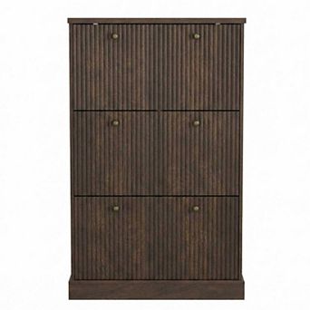Fluted Shoe Cabinet with 3 Flip Drawers Slim Entryway Shoe Storage Organizer with Adjustable Shelves