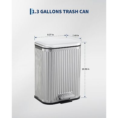 Garvee 1.3 gal Bathroom Trash Can with Fluted Design, Step Garbage Can with Soft-Close Lid