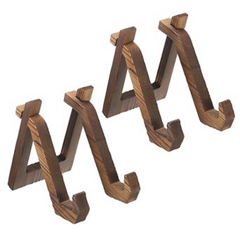 2 pc Wooden Plate Display Stand, 5.9 Inch Display Holder for Plate, Brown