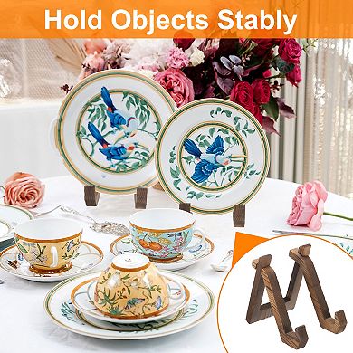 2 Pcs Wooden Plate Display Stand, 5.9 Inch Display Holder for Plate, Brown
