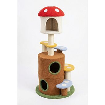 Whisen Mushroom Cat Tree with Large Condo and Platform Ladder