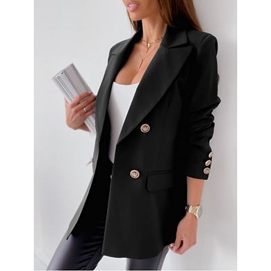 Women's Business Casual Blazer Double Breasted Long Sleeve Solid Color Office Jackets Work Outfits