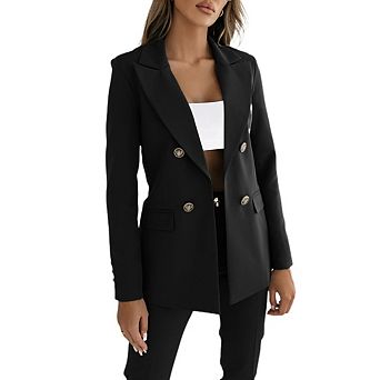 Women's Business Casual Blazer Double Breasted Long Sleeve Solid Color Office Jackets Work Outfits