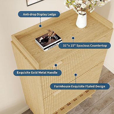 48-in Fluted Shoe Cabinet with 2 Flip Drawers Slim Entryway Shoe Storage with Open Shelf