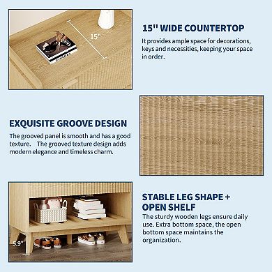 48-in Fluted Shoe Cabinet with 2 Flip Drawers Slim Entryway Shoe Storage with Open Shelf