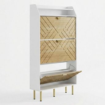 Slim Shoe Cabinet with 3 Flip Drawers Hidden Entryway Shoe Storage Organizer with Adjustable Shelves