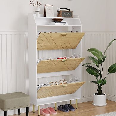 Slim Shoe Cabinet with 3 Flip Drawers Hidden Entryway Shoe Storage Organizer with Adjustable Shelves