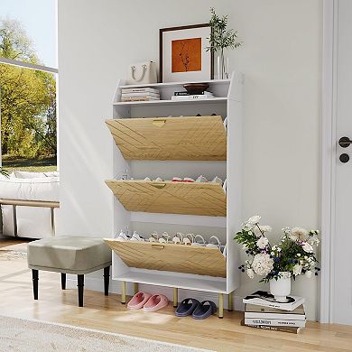Slim Shoe Cabinet with 3 Flip Drawers Hidden Entryway Shoe Storage Organizer with Adjustable Shelves