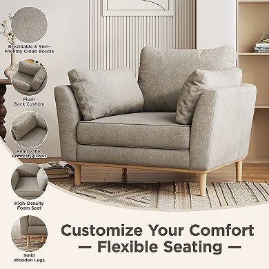 4-in-1 Convertible Sofa Bed, Velvet Loveseat Sleeper Chair with 2 Pillows & 5 Backrests , Light Grey