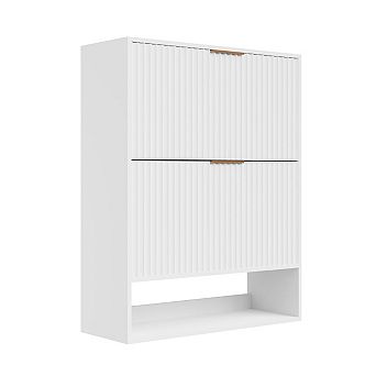 31.5" Shoe Cabinet for Entryway with 2 Flip Drawers,Fluted Slim Shoe Storage Cabinet