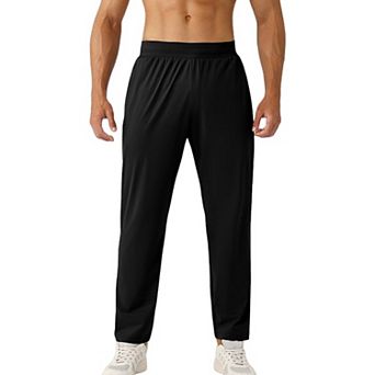 Men's Quick Dry Pants with Wide Elastic Waistband - Straight Leg Athletic Workout Lounge Pants