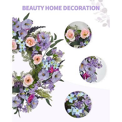 20 Inch Rose Wreath, Artificial Pink Purple Flower Wreath for Front Door, Wedding, Home Decor