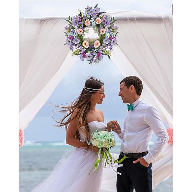 20 Inch Rose Wreath, Artificial Pink Purple Flower Wreath for Front Door, Wedding, Home Decor