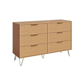 Fluted Dresser for Bedroom with 6 Drawers, Modern Chest of Wooden Bedroom Chest