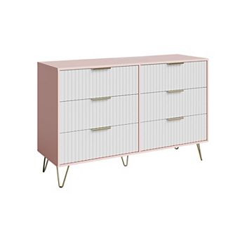 Fluted Dresser for Bedroom with 6 Drawers, Modern Chest of Wooden Bedroom Chest
