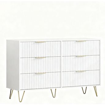 Fluted Dresser for Bedroom with 6 Drawers, Modern Chest of Wooden Bedroom Chest