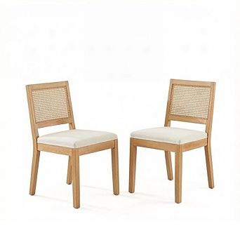 GOODSILO Modern Farmhouse Rattan Dining Chairs Set of Two with Hardwood Frame