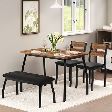 Dining Table Set for 4, Sturdy Wooden Kitchen Table with Chamfer Design and Metal legs