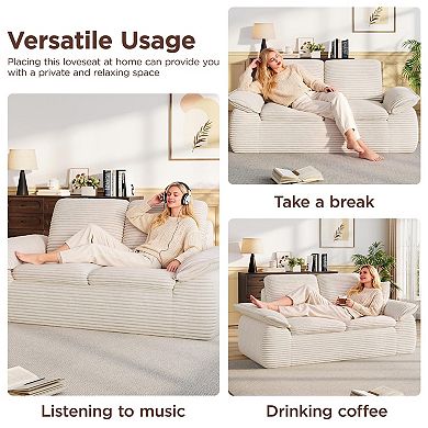 71" Cloud Boneless Loveseat Sofa, Corduroy 2-Seater with Memory Foam, No-Assembly Compressed Sofa