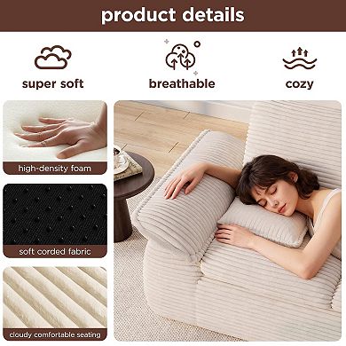 71" Cloud Boneless Loveseat Sofa, Corduroy 2-Seater with Memory Foam, No-Assembly Compressed Sofa