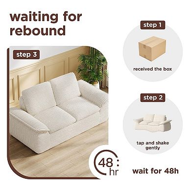 71" Cloud Boneless Loveseat Sofa, Corduroy 2-Seater with Memory Foam, No-Assembly Compressed Sofa