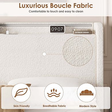 Platform Bed Frame, Lighted Upholstered Bed Frame with 4 Storage Drawers and Headboard