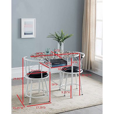 Kings Brand Furniture Compact Dinette Set with Drop Leaf Table and 2 Comfortable Chairs