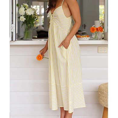 Women's V-Neck Striped Tie-Front A-Line Cami Dress