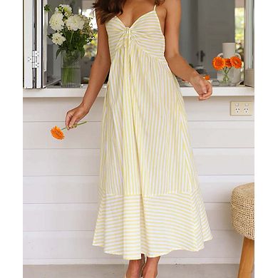 Women's V-Neck Striped Tie-Front A-Line Cami Dress