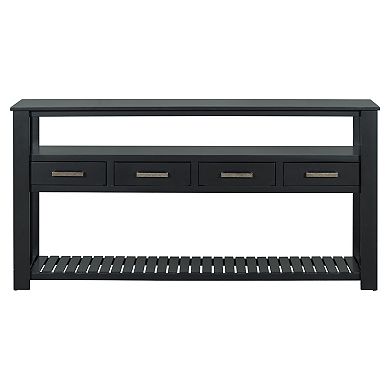 4-Drawer 3-Tier Console Table, Painted Entryway & Sofa Table with Shelves
