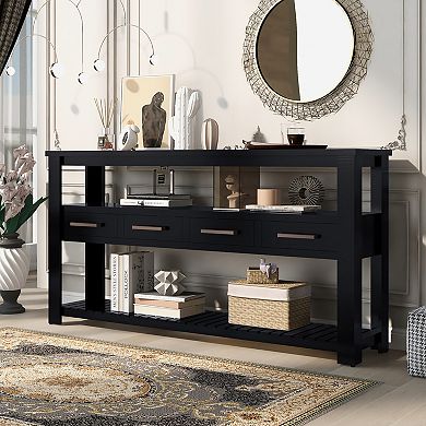 4-Drawer 3-Tier Console Table, Painted Entryway & Sofa Table with Shelves