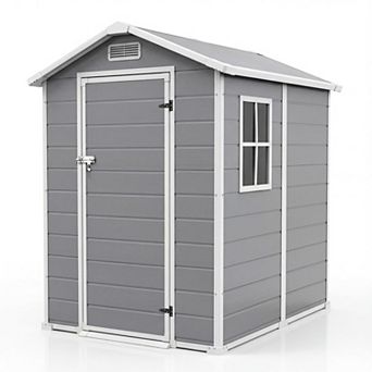 4x6 FT Outdoor Storage Shed, Plastic Resin Garden Shed with Window & Sloping Roof & Lockable Door