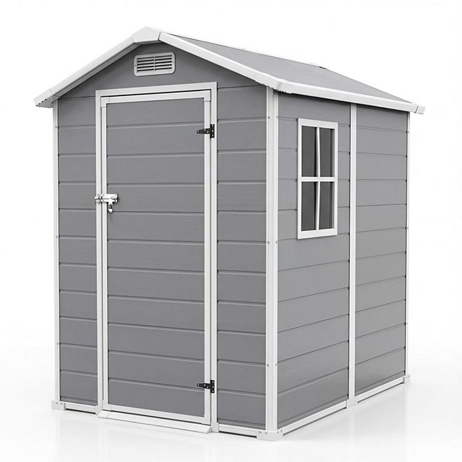 4' x 6' Garvee Plastic Resin Outdoor Garden Storage Shed with Window & Sloping Roof & Lockable Door